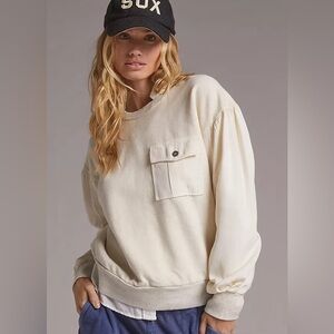 Anthropologie t.la Pocket Pullover Cream Heather Sweatshirt Medium NWOT